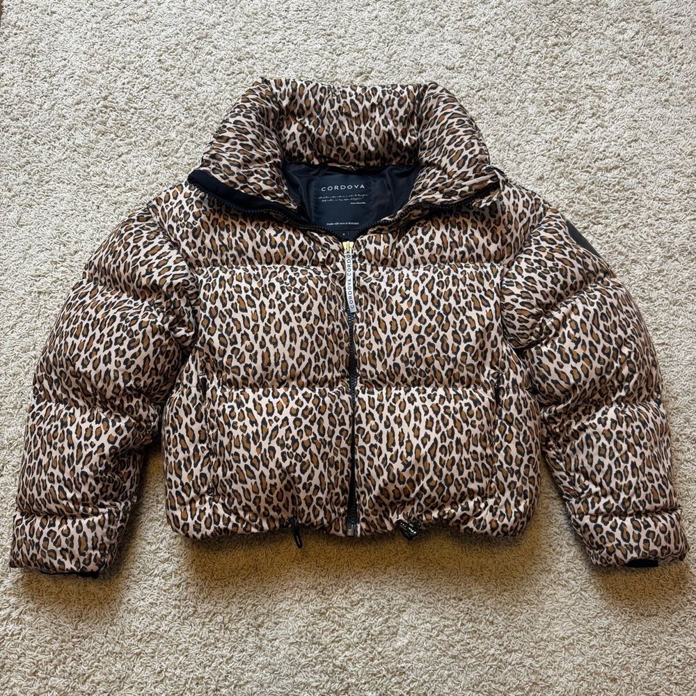 Cordova Ski Meribel Down Puffer Jacket Leopard Cheetah Print size M Worn Once